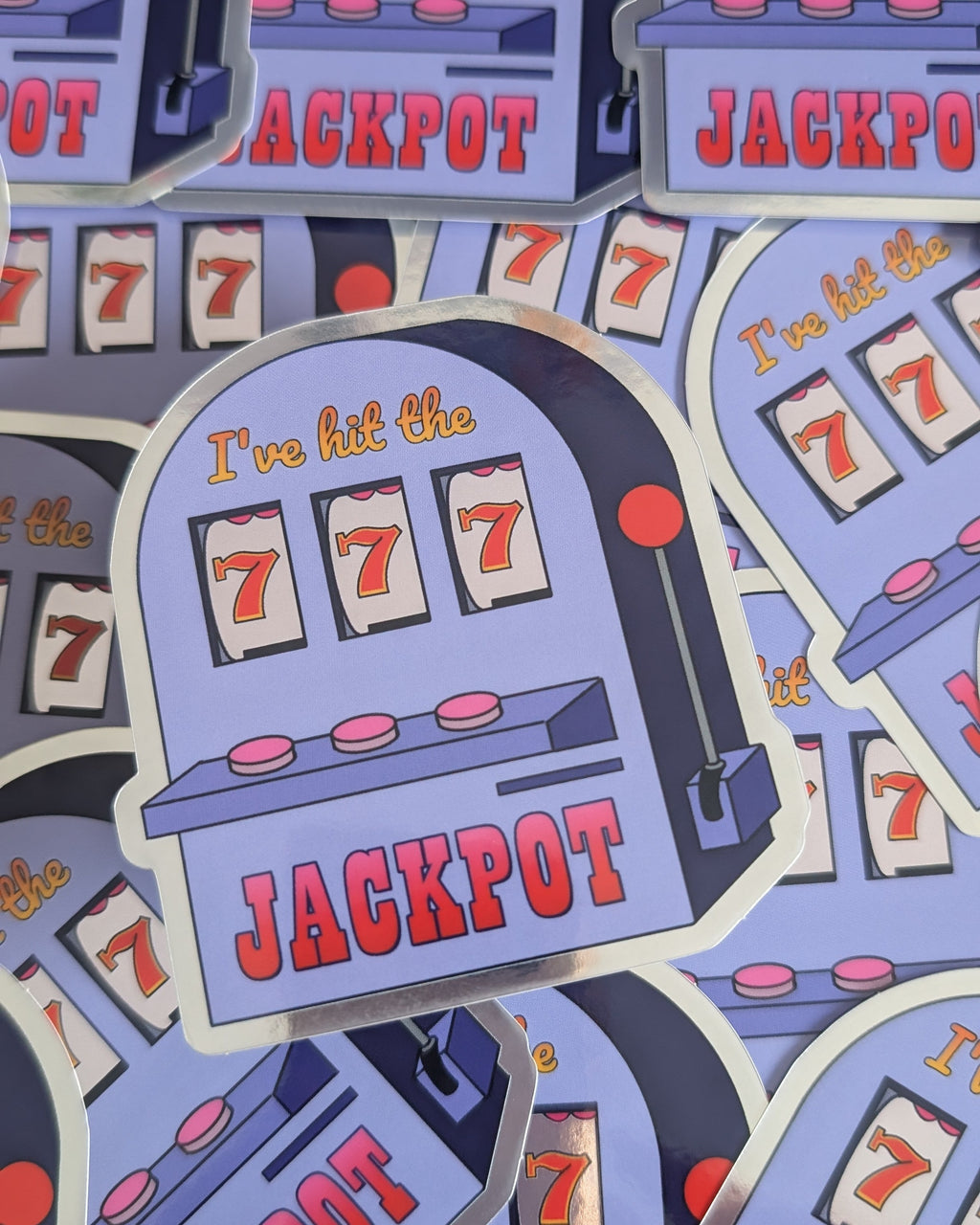 Slot Machine stickers, with 'i hit the Jackpot' phrase