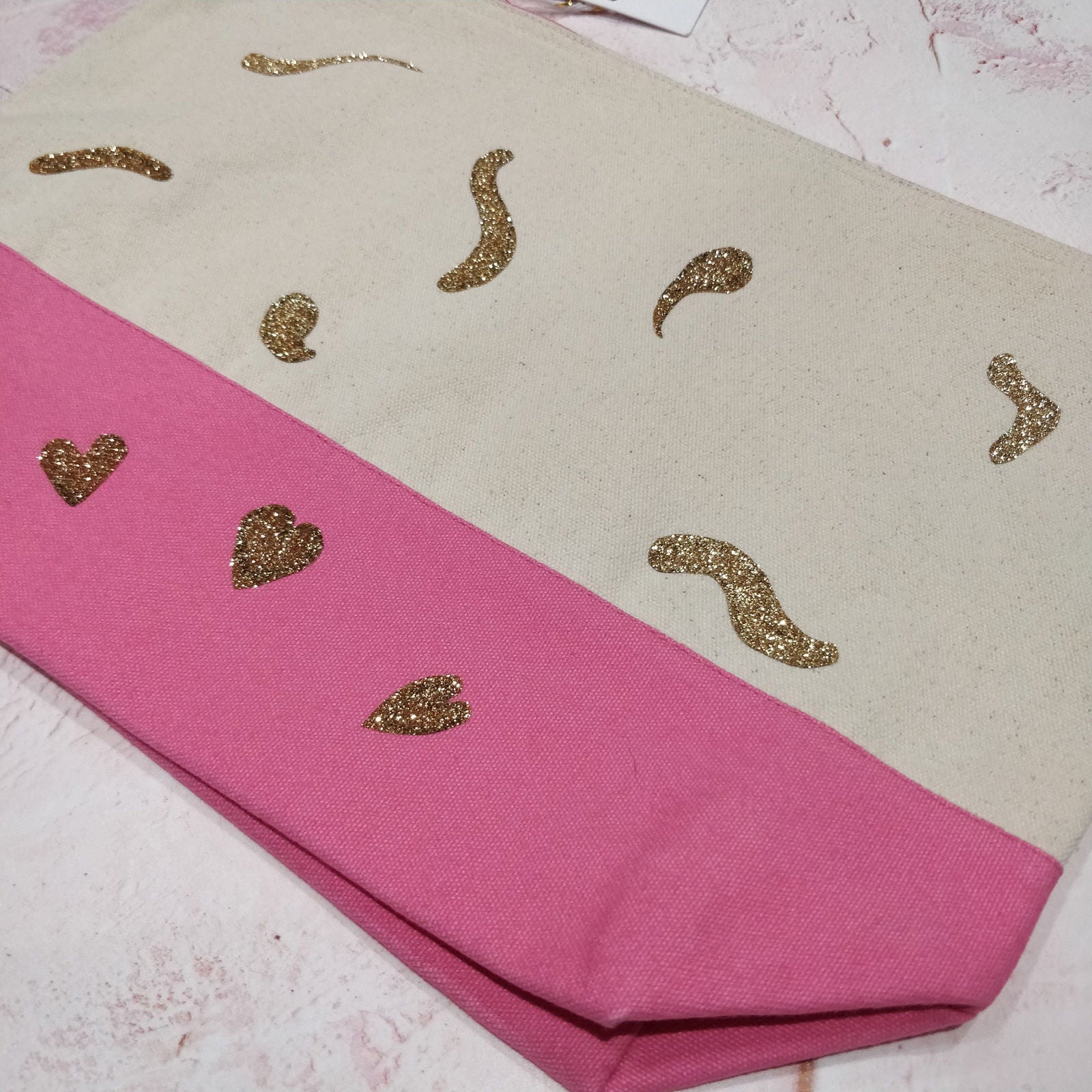 Pink and Gold Cotton Pouch - Fay Dixon Design