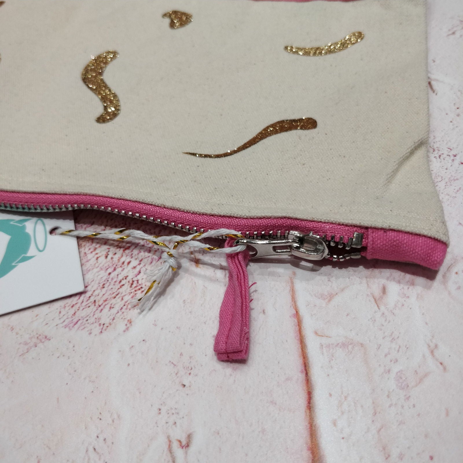 Pink and Gold Cotton Pouch - Fay Dixon Design