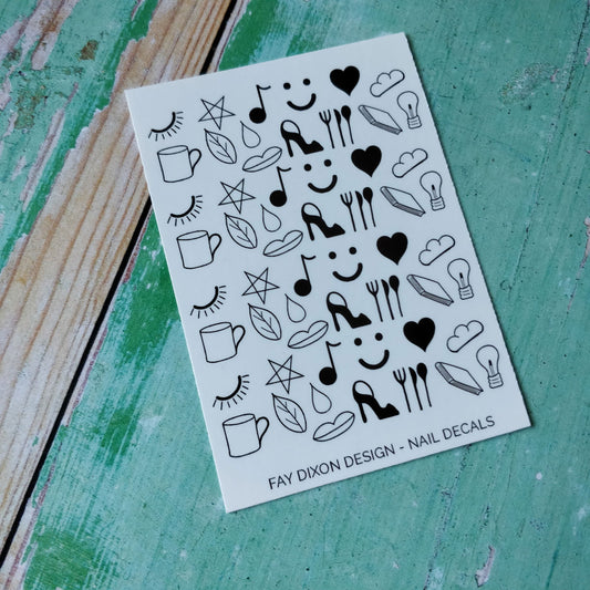Random Black Shapes Waterslide Nail Decals - Fay Dixon Design