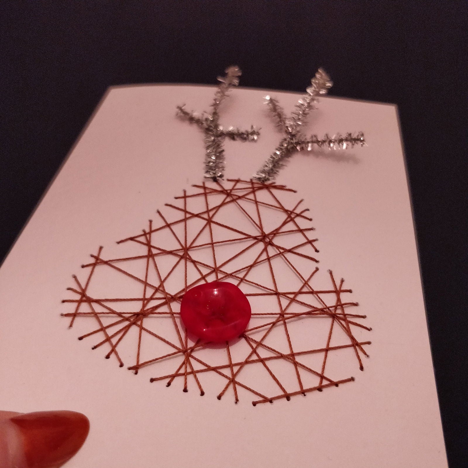 Rudolph Handmade Threaded Greeting Card - Fay Dixon Design