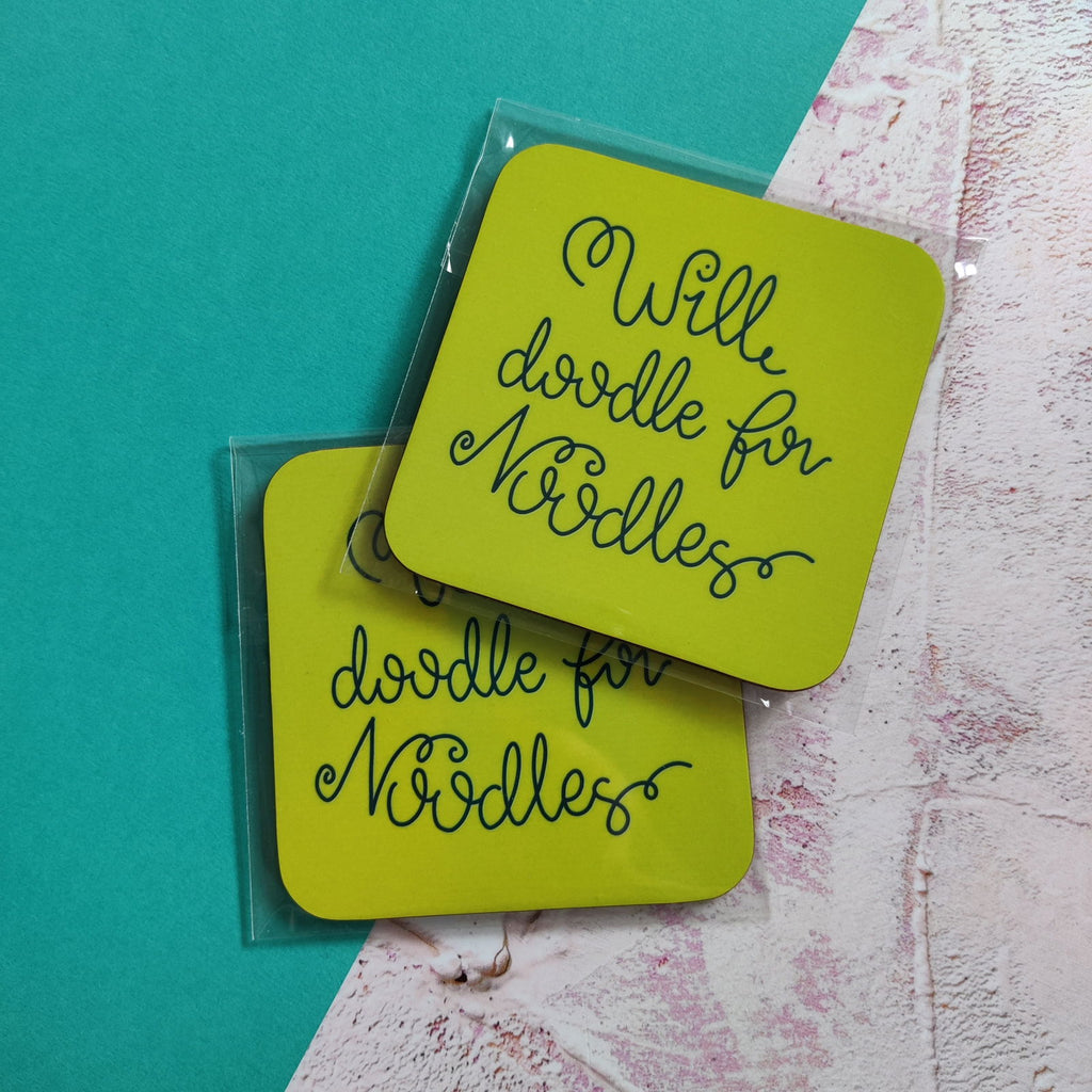 Will Doodle for Noodles Square Coaster - Fay Dixon Design