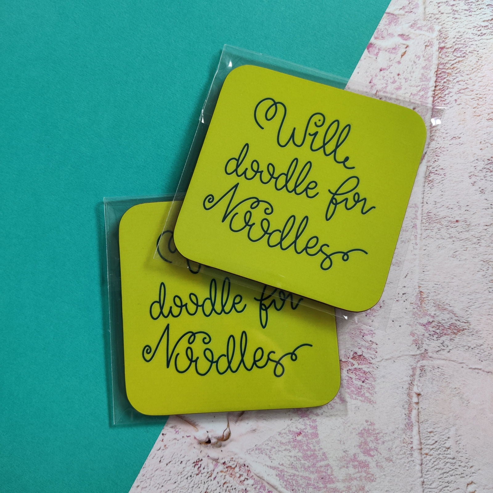 Will Doodle for Noodles Square Coaster - Fay Dixon Design