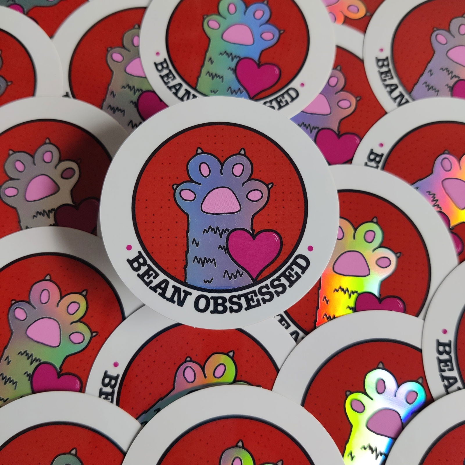 bean obsessed cat themed Vinyl Sticker - Fay Dixon Design