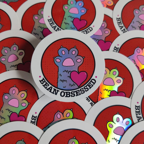 bean obsessed cat themed Vinyl Sticker - Fay Dixon Design