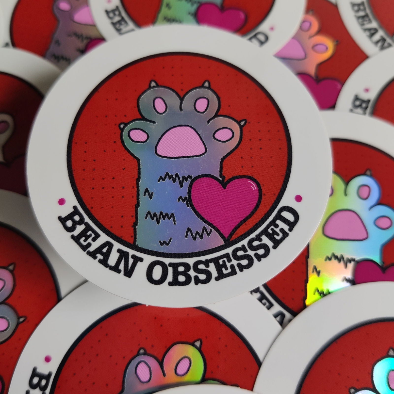 bean obsessed cat themed Vinyl Sticker - Fay Dixon Design