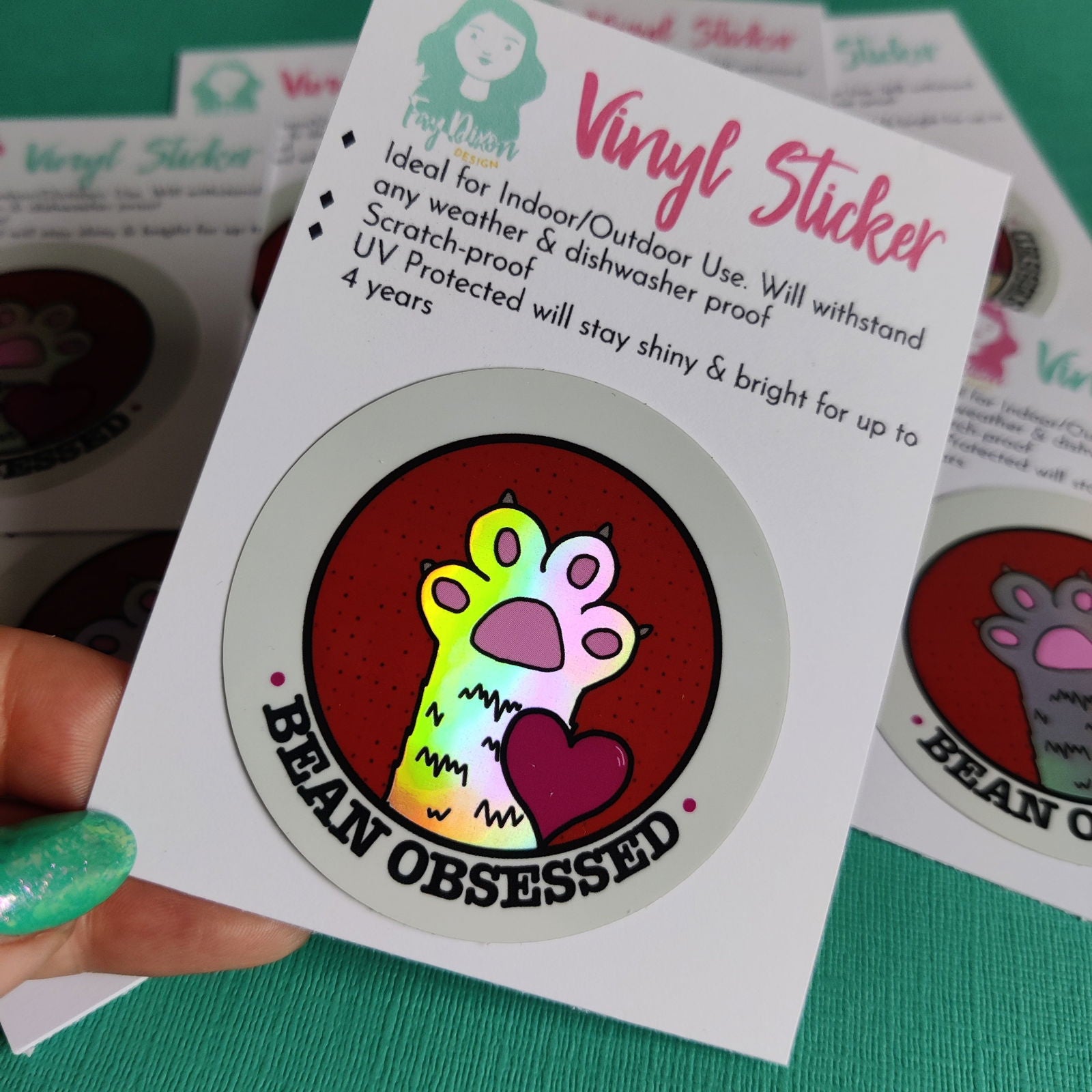 bean obsessed cat themed Vinyl Sticker - Fay Dixon Design