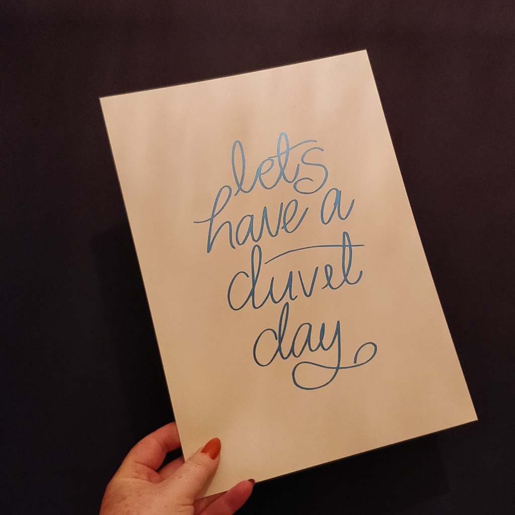 Let's Have a Duvet Day - A4 Pearlescent Cream an Metallic Blue Print - fay-dixon-design