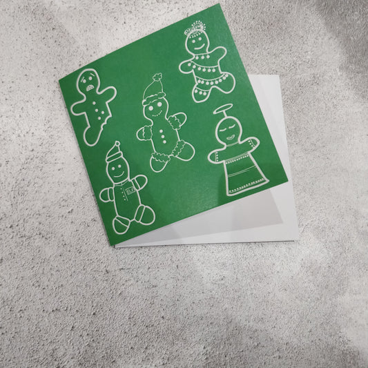 Green Christmas Gingerbread Square Greeting Card - fay-dixon-design