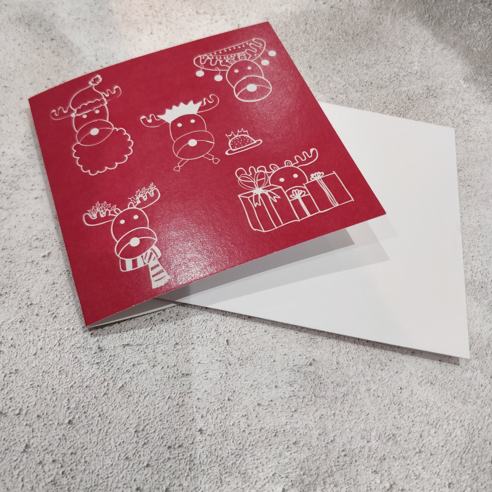 Red Christmas Reindeer Square Greeting Card - fay-dixon-design