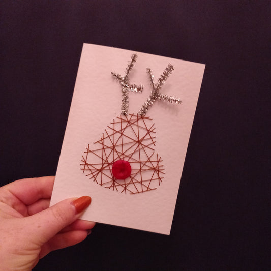 Rudolph Handmade Threaded Greeting Card - fay-dixon-design