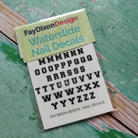 Varsity Style Font Waterslide Nail Decals - fay-dixon-design