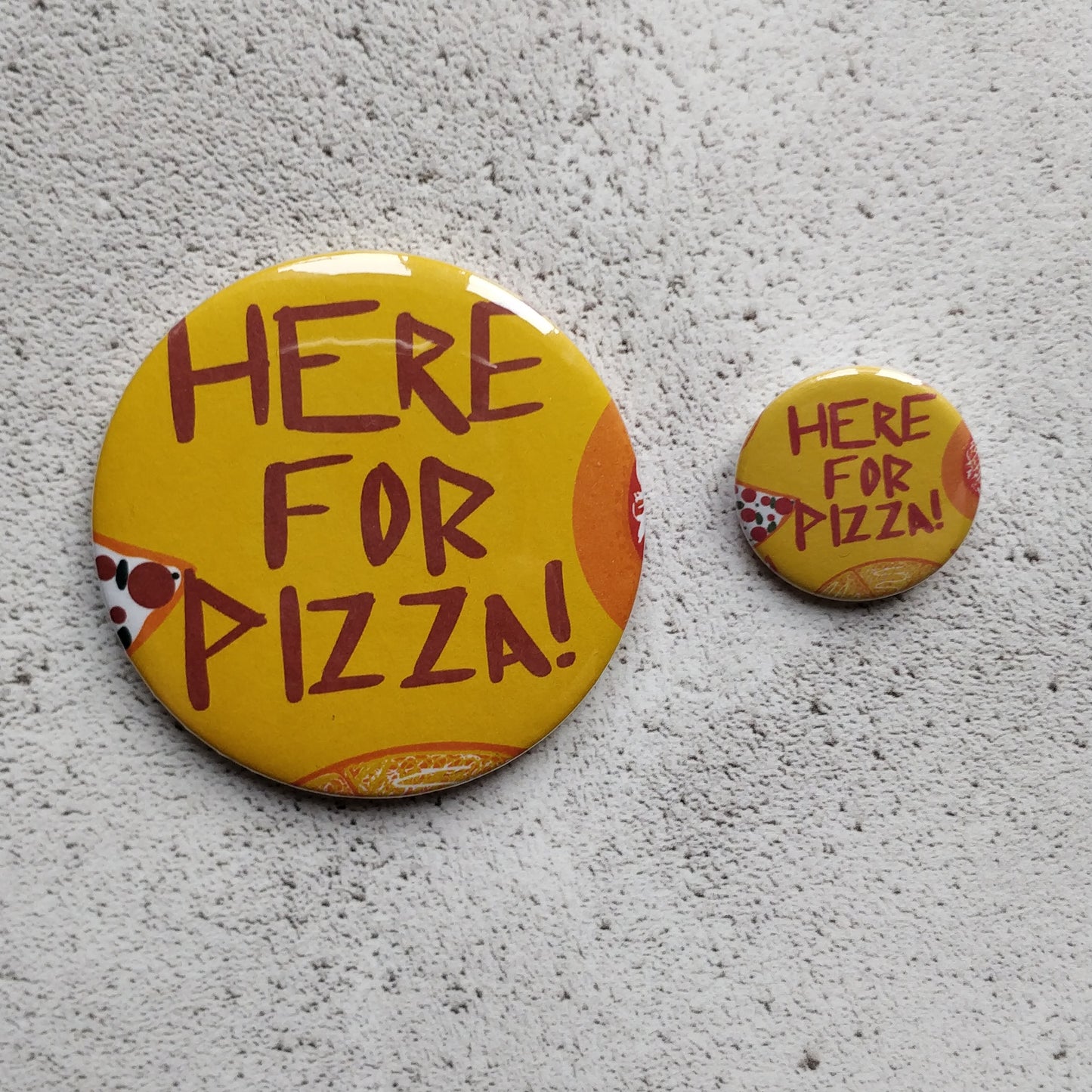 Here for Pizza Yellow Illustrated Badge/Mirror - fay-dixon-design
