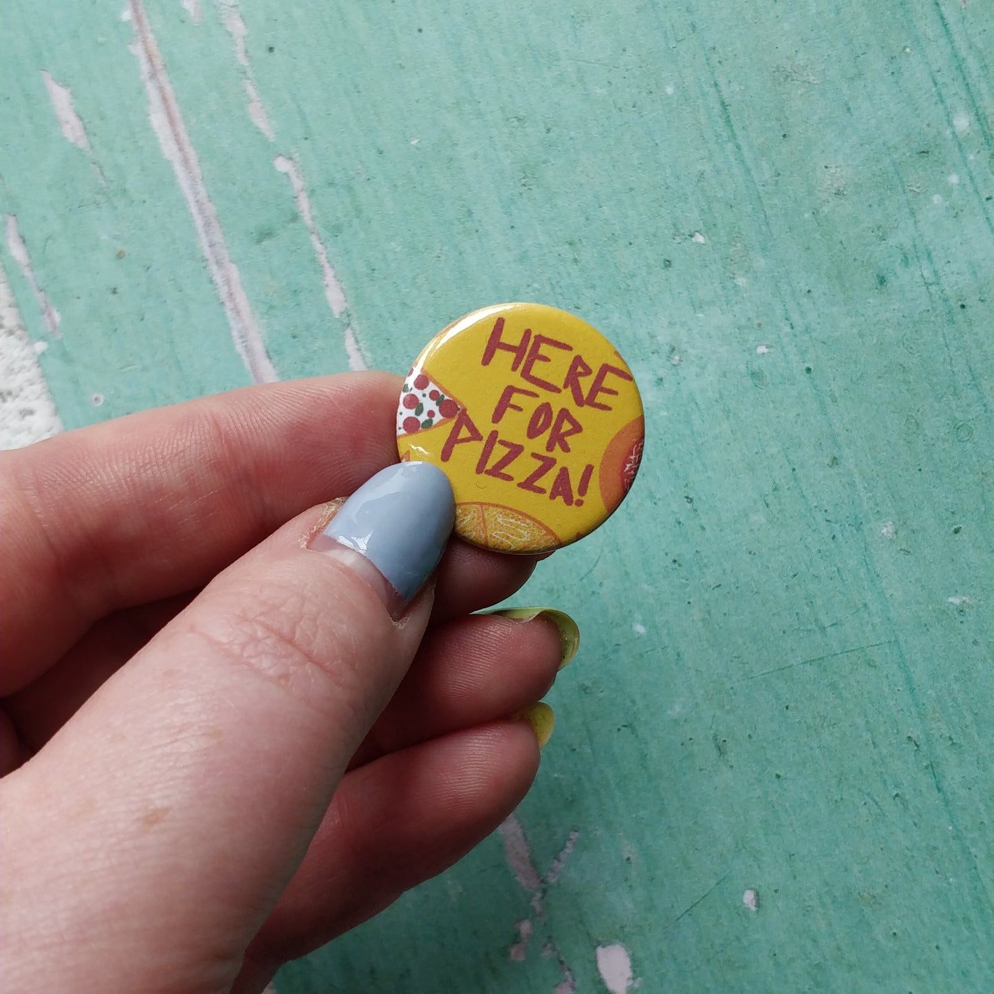 Here for Pizza Yellow Illustrated Badge/Mirror - fay-dixon-design