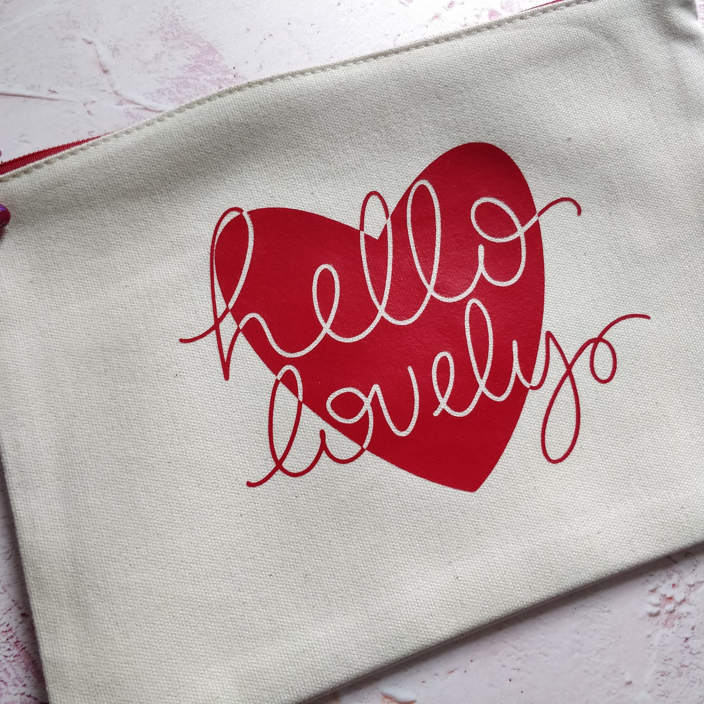 Hello Lovely Cotton Pouch with Wrist Strap - Fay Dixon Design