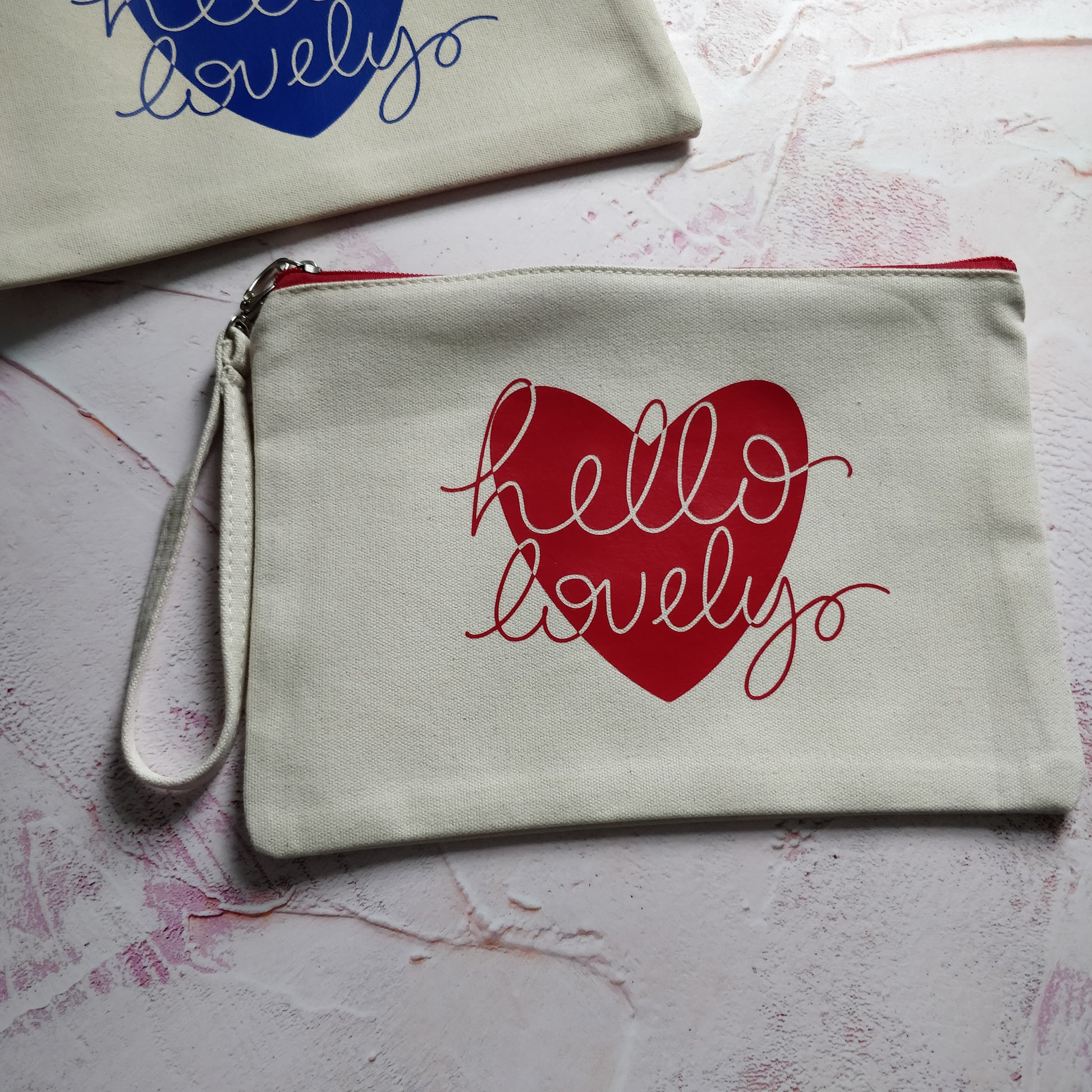 Hello Lovely Cotton Pouch with Wrist Strap - Fay Dixon Design