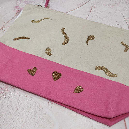 Pink and Gold Cotton Pouch - Fay Dixon Design