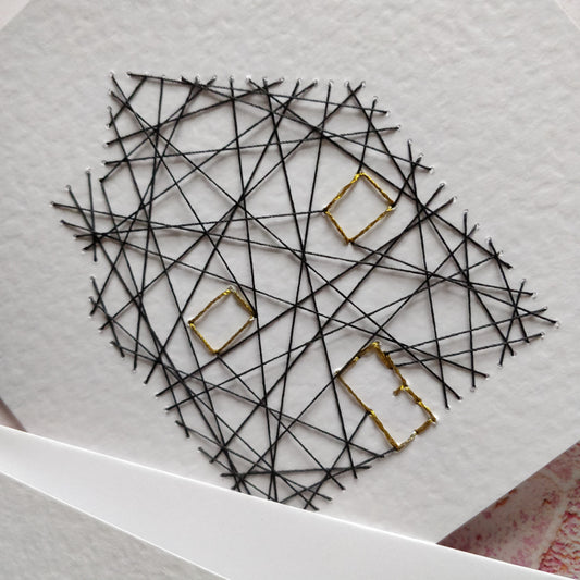 Handmade Gold and Grey Threaded House Greeting Card - Fay Dixon Design