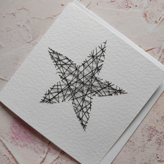 Handmade Black Threaded Star Flower Greeting Card - Fay Dixon Design