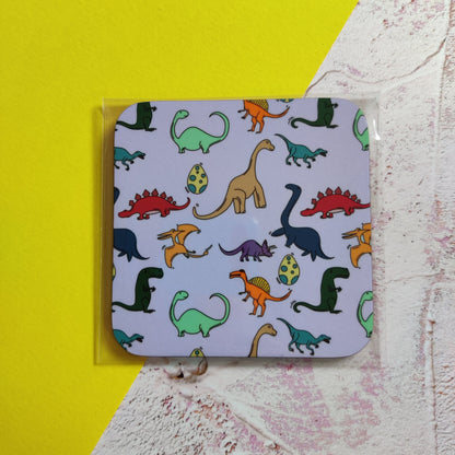 Coloured Dinosaur Square Coaster - Fay Dixon Design