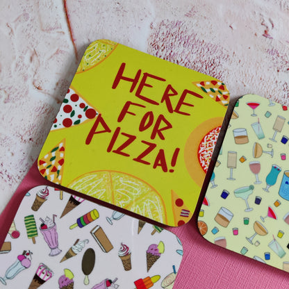 Here for Pizza Square Coaster - Fay Dixon Design