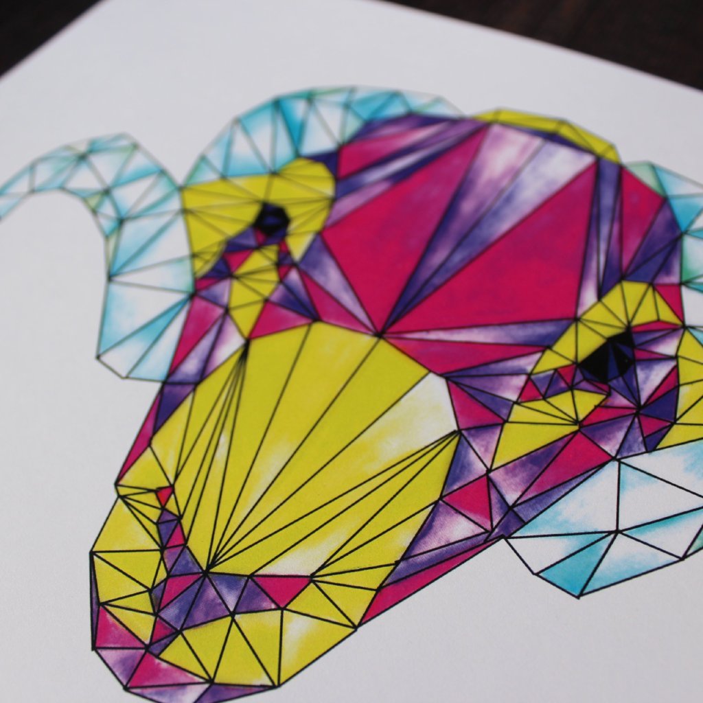 Geometric Watercolour Swaledale Sheep Tup Digital Print - fay-dixon-design